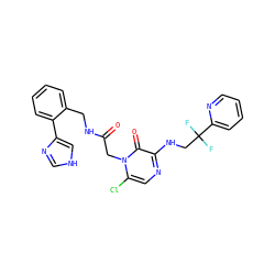 O=C(Cn1c(Cl)cnc(NCC(F)(F)c2ccccn2)c1=O)NCc1ccccc1-c1c[nH]cn1 ZINC000013579380