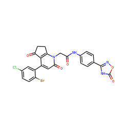 O=C(Cn1c2c(c(-c3cc(Cl)ccc3Br)cc1=O)C(=O)CC2)Nc1ccc(-c2noc(=O)[nH]2)cc1 ZINC000221129608
