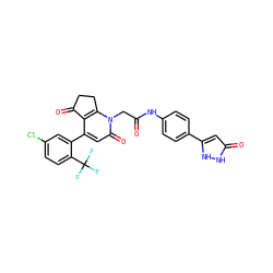 O=C(Cn1c2c(c(-c3cc(Cl)ccc3C(F)(F)F)cc1=O)C(=O)CC2)Nc1ccc(-c2cc(=O)[nH][nH]2)cc1 ZINC000221129682