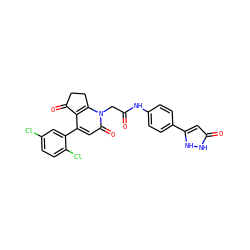 O=C(Cn1c2c(c(-c3cc(Cl)ccc3Cl)cc1=O)C(=O)CC2)Nc1ccc(-c2cc(=O)[nH][nH]2)cc1 ZINC000221128502