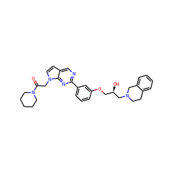 O=C(Cn1ccc2cnc(-c3cccc(OC[C@@H](O)CN4CCc5ccccc5C4)c3)nc21)N1CCCCC1 ZINC000219749267