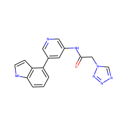O=C(Cn1cnnn1)Nc1cncc(-c2cccc3[nH]ccc23)c1 ZINC000299852622