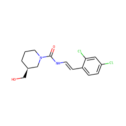O=C(N/C=C/c1ccc(Cl)cc1Cl)N1CCC[C@H](CO)C1 ZINC000045338271