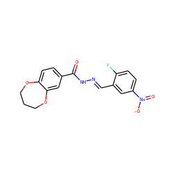 O=C(N/N=C/c1cc([N+](=O)[O-])ccc1F)c1ccc2c(c1)OCCCO2 ZINC001772652264