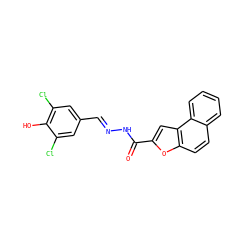 O=C(N/N=C/c1cc(Cl)c(O)c(Cl)c1)c1cc2c(ccc3ccccc32)o1 ZINC000001011396