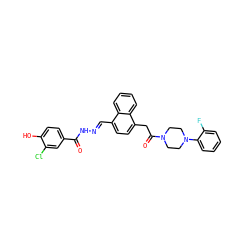 O=C(N/N=C/c1ccc(CC(=O)N2CCN(c3ccccc3F)CC2)c2ccccc12)c1ccc(O)c(Cl)c1 ZINC000027636737