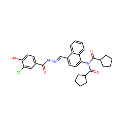 O=C(N/N=C/c1ccc(N(C(=O)C2CCCC2)C(=O)C2CCCC2)c2ccccc12)c1ccc(O)c(Cl)c1 ZINC000027651561
