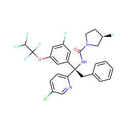 O=C(N[C@@](Cc1ccccc1)(c1cc(F)cc(OC(F)(F)C(F)F)c1)c1ccc(Cl)cn1)N1CC[C@@H](F)C1 ZINC000095574861