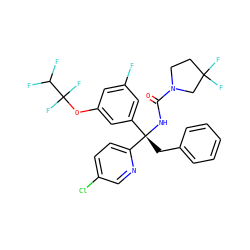 O=C(N[C@@](Cc1ccccc1)(c1cc(F)cc(OC(F)(F)C(F)F)c1)c1ccc(Cl)cn1)N1CCC(F)(F)C1 ZINC000095579432