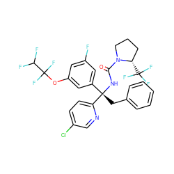 O=C(N[C@@](Cc1ccccc1)(c1cc(F)cc(OC(F)(F)C(F)F)c1)c1ccc(Cl)cn1)N1CCC[C@@H]1C(F)(F)F ZINC000095574848