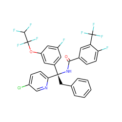 O=C(N[C@@](Cc1ccccc1)(c1cc(F)cc(OC(F)(F)C(F)F)c1)c1ccc(Cl)cn1)c1ccc(F)c(C(F)(F)F)c1 ZINC000095556442