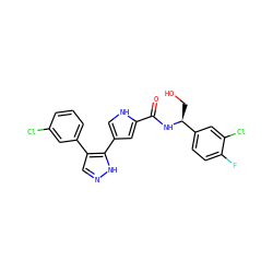 O=C(N[C@@H](CO)c1ccc(F)c(Cl)c1)c1cc(-c2[nH]ncc2-c2cccc(Cl)c2)c[nH]1 ZINC000014959283