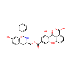 O=C(N[C@@H](COC(=O)c1cc(O)c(C(=O)c2c(O)cccc2C(=O)O)c(O)c1)Cc1ccc(O)cc1)c1ccccc1 ZINC000014944086