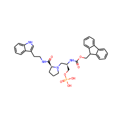 O=C(N[C@@H](COP(=O)(O)O)CN1CCC[C@H]1C(=O)NCCc1c[nH]c2ccccc12)OCC1c2ccccc2-c2ccccc21 ZINC000096273552