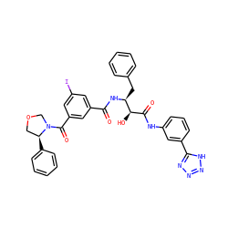O=C(N[C@@H](Cc1ccccc1)[C@H](O)C(=O)Nc1cccc(-c2nnn[nH]2)c1)c1cc(I)cc(C(=O)N2COC[C@@H]2c2ccccc2)c1 ZINC000095551555