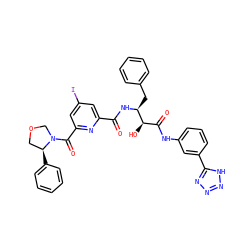 O=C(N[C@@H](Cc1ccccc1)[C@H](O)C(=O)Nc1cccc(-c2nnn[nH]2)c1)c1cc(I)cc(C(=O)N2COC[C@@H]2c2ccccc2)n1 ZINC000095615793
