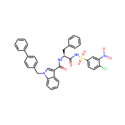O=C(N[C@@H](Cc1ccccc1)C(=O)NS(=O)(=O)c1ccc(Cl)c([N+](=O)[O-])c1)c1cn(Cc2ccc(-c3ccccc3)cc2)c2ccccc12 ZINC001772645765