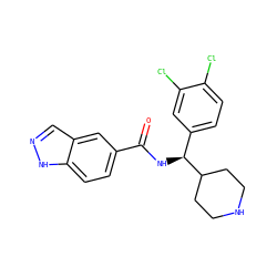 O=C(N[C@@H](c1ccc(Cl)c(Cl)c1)C1CCNCC1)c1ccc2[nH]ncc2c1 ZINC000072178618
