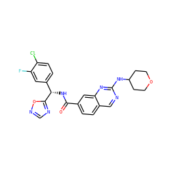 O=C(N[C@@H](c1ccc(Cl)c(F)c1)c1ncno1)c1ccc2cnc(NC3CCOCC3)nc2c1 ZINC000207545276