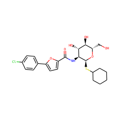 O=C(N[C@@H]1[C@H](SC2CCCCC2)O[C@@H](CO)[C@H](O)[C@H]1O)c1ccc(-c2ccc(Cl)cc2)o1 ZINC000028826588