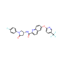 O=C(N[C@@H]1CC(=O)N(c2ccc(F)cc2)C1)c1ccc2cc(Oc3ccc(C(F)(F)F)cn3)ccc2n1 ZINC001772601941