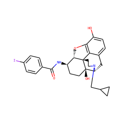 O=C(N[C@@H]1CC[C@@]2(O)[C@H]3Cc4ccc(O)c5c4[C@@]2(CCN3CC2CC2)[C@H]1O5)c1ccc(I)cc1 ZINC000049774642