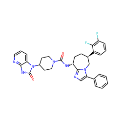 O=C(N[C@@H]1CC[C@@H](c2cccc(F)c2F)Cn2c(-c3ccccc3)cnc21)N1CCC(n2c(=O)[nH]c3ncccc32)CC1 ZINC000071335372