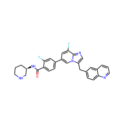 O=C(N[C@@H]1CCCNC1)c1ccc(-c2cc(F)c3ncc(Cc4ccc5ncccc5c4)n3c2)cc1F ZINC000205332376