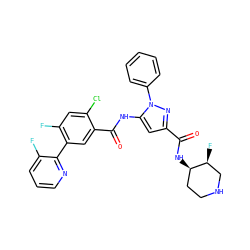 O=C(N[C@@H]1CCNC[C@@H]1F)c1cc(NC(=O)c2cc(-c3ncccc3F)c(F)cc2Cl)n(-c2ccccc2)n1 ZINC001772599164