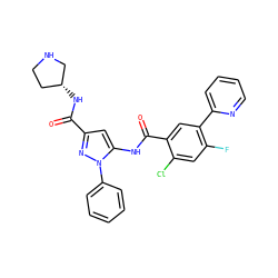 O=C(N[C@@H]1CCNC1)c1cc(NC(=O)c2cc(-c3ccccn3)c(F)cc2Cl)n(-c2ccccc2)n1 ZINC001772656886