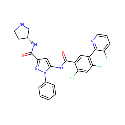 O=C(N[C@@H]1CCNC1)c1cc(NC(=O)c2cc(-c3ncccc3F)c(F)cc2Cl)n(-c2ccccc2)n1 ZINC001772654266