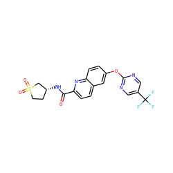 O=C(N[C@@H]1CCS(=O)(=O)C1)c1ccc2cc(Oc3ncc(C(F)(F)F)cn3)ccc2n1 ZINC001772637512