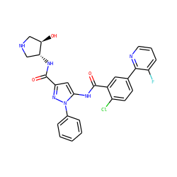 O=C(N[C@@H]1CNC[C@H]1O)c1cc(NC(=O)c2cc(-c3ncccc3F)ccc2Cl)n(-c2ccccc2)n1 ZINC001772589702