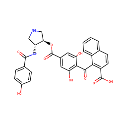 O=C(N[C@@H]1CNC[C@H]1OC(=O)c1cc(O)c(C(=O)c2c(C(=O)O)ccc3ccccc23)c(O)c1)c1ccc(O)cc1 ZINC000014944134