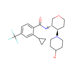O=C(N[C@@H]1COCC[C@H]1N1CCC(O)CC1)c1ccc(C(F)(F)F)cc1C1CC1 ZINC000147660952