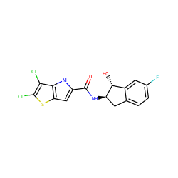 O=C(N[C@@H]1Cc2ccc(F)cc2[C@H]1O)c1cc2sc(Cl)c(Cl)c2[nH]1 ZINC000036177550