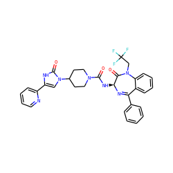 O=C(N[C@@H]1N=C(c2ccccc2)c2ccccc2N(CC(F)(F)F)C1=O)N1CCC(n2cc(-c3ccccn3)[nH]c2=O)CC1 ZINC000036177943