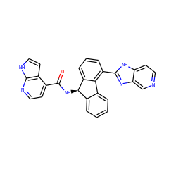 O=C(N[C@@H]1c2ccccc2-c2c(-c3nc4cnccc4[nH]3)cccc21)c1ccnc2[nH]ccc12 ZINC000072318449