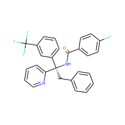 O=C(N[C@](Cc1ccccc1)(c1cccc(C(F)(F)F)c1)c1ccccn1)c1ccc(F)cc1 ZINC000095554408