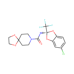 O=C(N[C@]1(C(F)(F)F)Oc2ccc(Cl)cc2O1)N1CCC2(CC1)OCCO2 ZINC000001098086