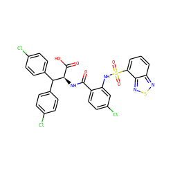 O=C(N[C@H](C(=O)O)C(c1ccc(Cl)cc1)c1ccc(Cl)cc1)c1ccc(Cl)cc1NS(=O)(=O)c1cccc2nsnc12 ZINC000049678851