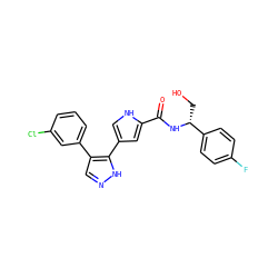 O=C(N[C@H](CO)c1ccc(F)cc1)c1cc(-c2[nH]ncc2-c2cccc(Cl)c2)c[nH]1 ZINC000014959220