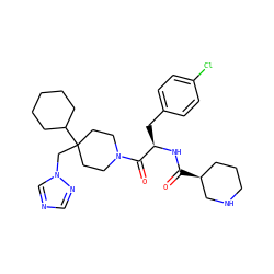 O=C(N[C@H](Cc1ccc(Cl)cc1)C(=O)N1CCC(Cn2cncn2)(C2CCCCC2)CC1)[C@H]1CCCNC1 ZINC000027517883