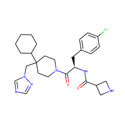 O=C(N[C@H](Cc1ccc(Cl)cc1)C(=O)N1CCC(Cn2cncn2)(C2CCCCC2)CC1)C1CNC1 ZINC000013587810