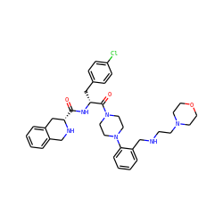 O=C(N[C@H](Cc1ccc(Cl)cc1)C(=O)N1CCN(c2ccccc2CNCCN2CCOCC2)CC1)[C@H]1Cc2ccccc2CN1 ZINC000028338900