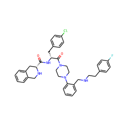 O=C(N[C@H](Cc1ccc(Cl)cc1)C(=O)N1CCN(c2ccccc2CNCCc2ccc(F)cc2)CC1)[C@H]1Cc2ccccc2CN1 ZINC000028381724
