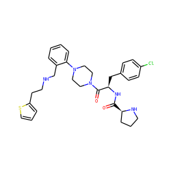 O=C(N[C@H](Cc1ccc(Cl)cc1)C(=O)N1CCN(c2ccccc2CNCCc2cccs2)CC1)[C@@H]1CCCN1 ZINC000028395398
