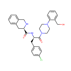 O=C(N[C@H](Cc1ccc(Cl)cc1)C(=O)N1CCN(c2ccccc2CO)CC1)[C@H]1Cc2ccccc2CN1 ZINC000027858063