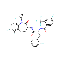 O=C(N[C@H](Cc1ccccc1F)C(=O)N[C@@H]1CCc2c(F)c(F)cc(F)c2N(C2CC2)C1=O)c1ccc(F)cc1C(F)(F)F ZINC000096927124