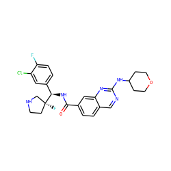 O=C(N[C@H](c1ccc(F)c(Cl)c1)[C@@]1(F)CCNC1)c1ccc2cnc(NC3CCOCC3)nc2c1 ZINC000207535316